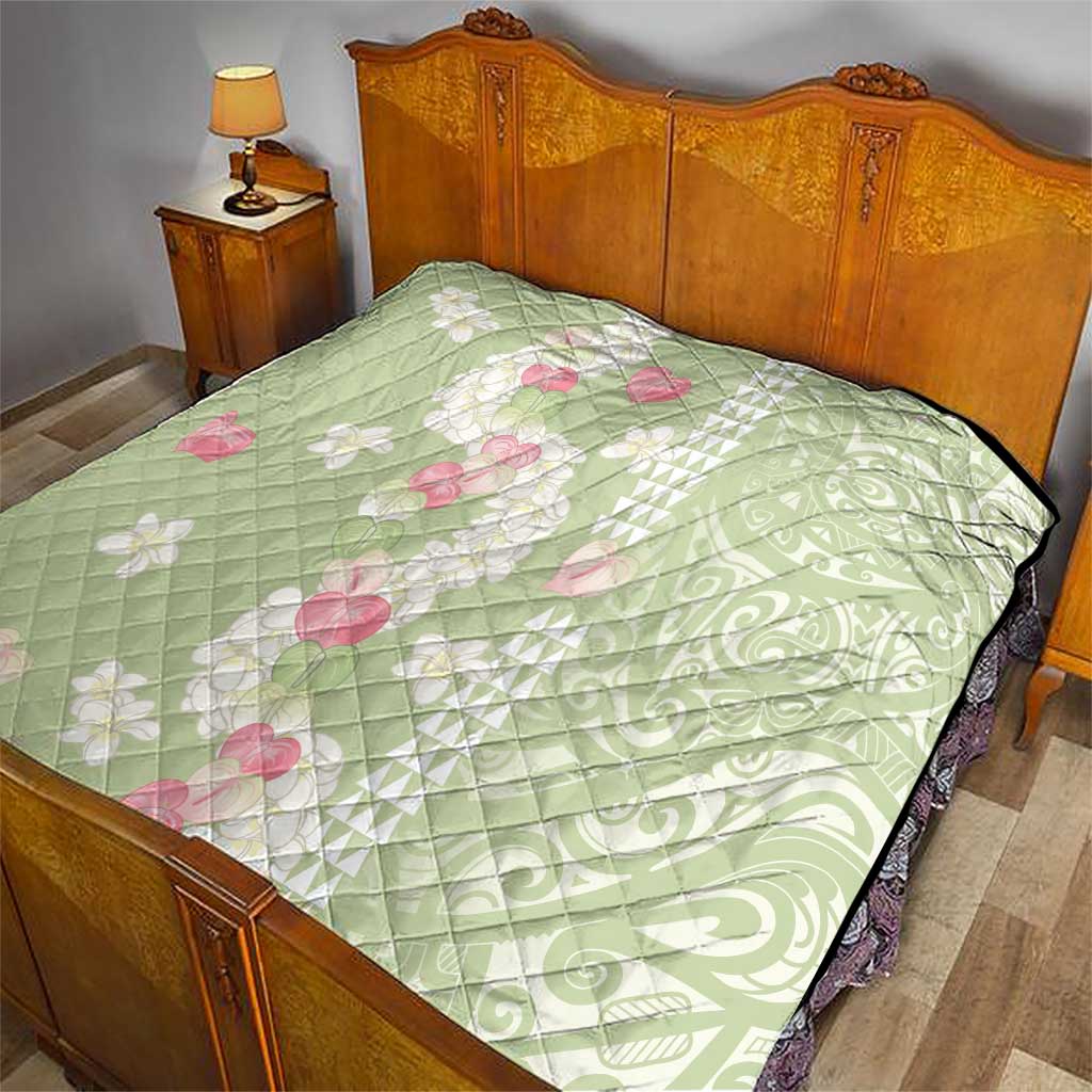 Leaf Green Hawaii Anthurium Plumeria Lei Quilt LT9 - Polynesian Pride