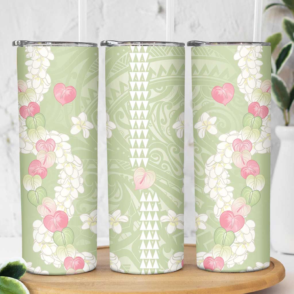 Leaf Green Hawaii Anthurium Plumeria Lei Skinny Tumbler