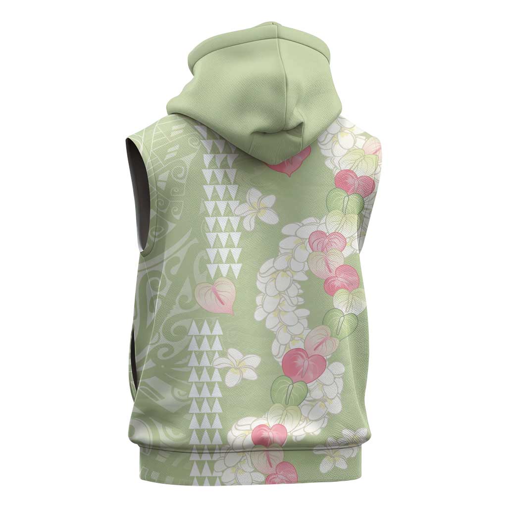 Leaf Green Hawaii Anthurium Plumeria Lei Sleeveless Zip Hoodie LT9 - Polynesian Pride
