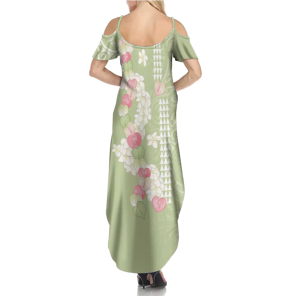 Leaf Green Hawaii Anthurium Plumeria Lei Summer Maxi Dress