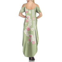 Leaf Green Hawaii Anthurium Plumeria Lei Summer Maxi Dress