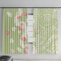 Leaf Green Hawaii Anthurium Plumeria Lei Window Curtain LT9 With Hooks Green - Polynesian Pride