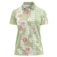 Leaf Green Hawaii Anthurium Plumeria Lei Women Polo Shirt LT9 Female Green - Polynesian Pride