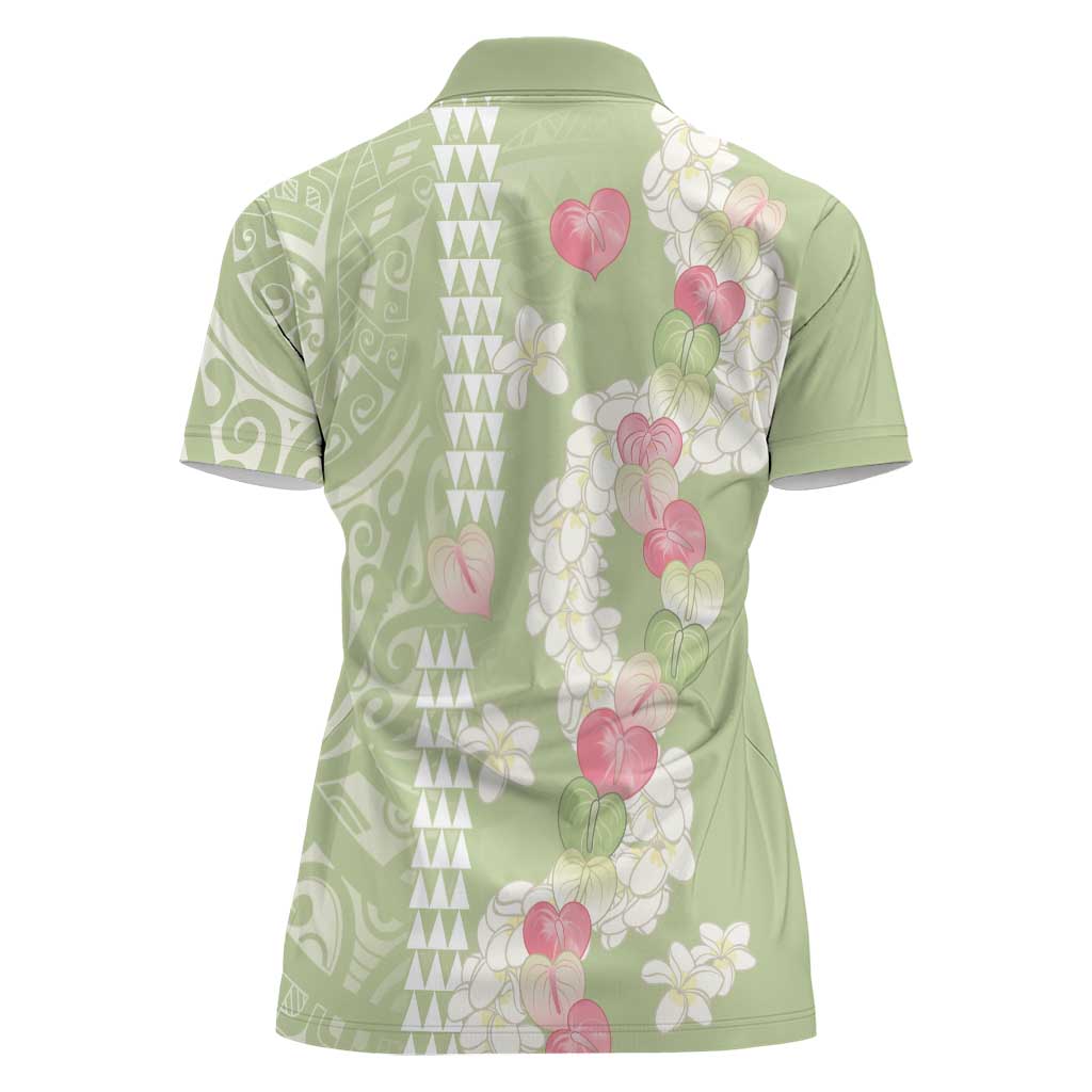 Leaf Green Hawaii Anthurium Plumeria Lei Women Polo Shirt LT9 - Polynesian Pride