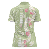 Leaf Green Hawaii Anthurium Plumeria Lei Women Polo Shirt LT9 - Polynesian Pride
