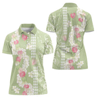 Leaf Green Hawaii Anthurium Plumeria Lei Women Polo Shirt LT9 - Polynesian Pride