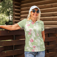 Leaf Green Hawaii Anthurium Plumeria Lei Women Polo Shirt LT9 - Polynesian Pride