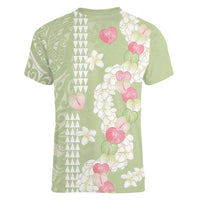 Leaf Green Hawaii Anthurium Plumeria Lei Women V-Neck T-Shirt LT9 - Polynesian Pride