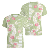Leaf Green Hawaii Anthurium Plumeria Lei Women V-Neck T-Shirt LT9 - Polynesian Pride