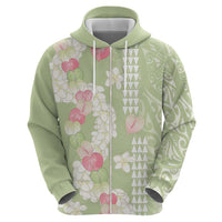 Leaf Green Hawaii Anthurium Plumeria Lei Zip Hoodie