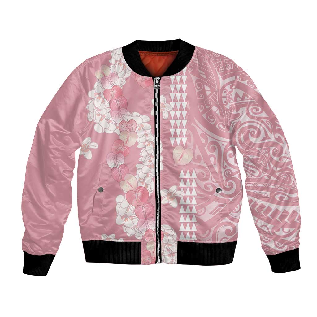 Soft Pink Hawaii Anthurium Plumeria Lei Bomber Jacket