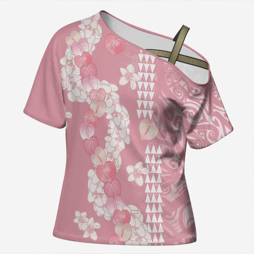 Soft Pink Hawaii Anthurium Plumeria Lei Cross Shoulder Shirt
