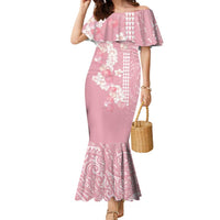 Soft Pink Hawaii Anthurium Plumeria Lei Family Matching Mermaid Dress and Hawaiian Shirt