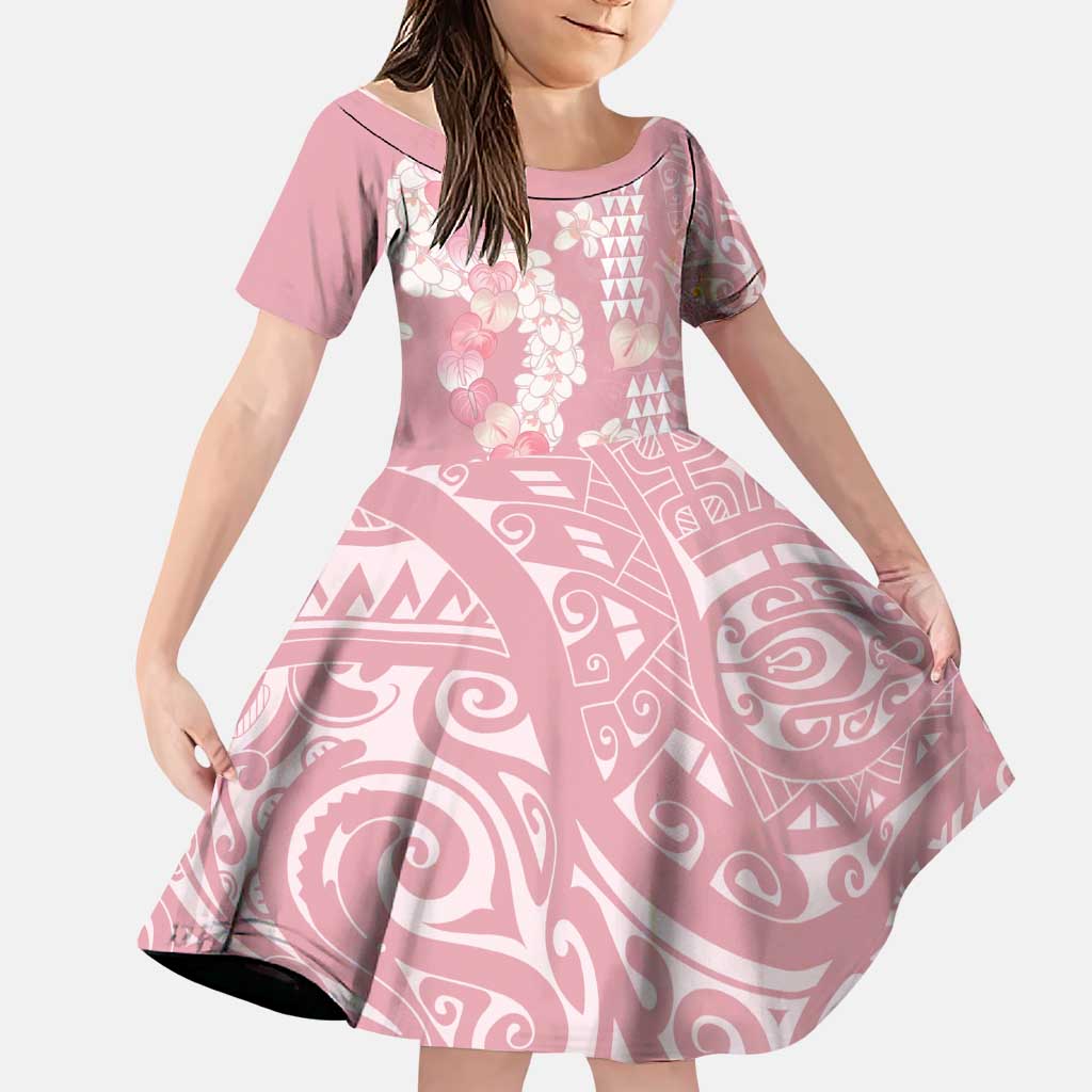 Soft Pink Hawaii Anthurium Plumeria Lei Family Matching Puletasi and Hawaiian Shirt LT9 Daughter's Dress Pink - Polynesian Pride