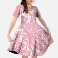 Soft Pink Hawaii Anthurium Plumeria Lei Family Matching Puletasi and Hawaiian Shirt LT9 Daughter's Dress Pink - Polynesian Pride