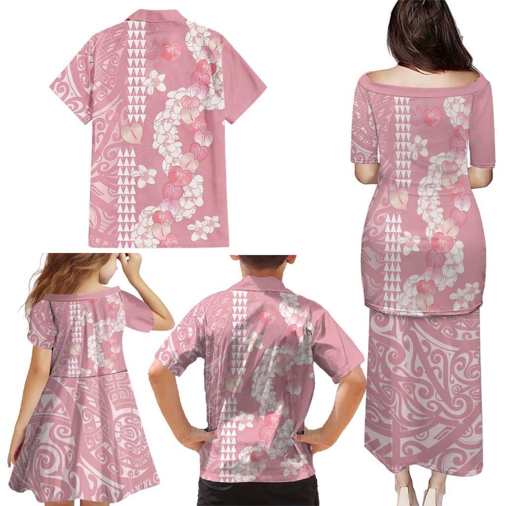 Soft Pink Hawaii Anthurium Plumeria Lei Family Matching Puletasi and Hawaiian Shirt LT9 - Polynesian Pride