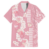 Soft Pink Hawaii Anthurium Plumeria Lei Family Matching Puletasi and Hawaiian Shirt LT9 Dad's Shirt - Short Sleeve Pink - Polynesian Pride