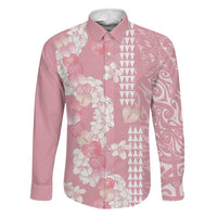 Soft Pink Hawaii Anthurium Plumeria Lei Family Matching Puletasi and Hawaiian Shirt LT9 Dad's Shirt - Long Sleeve Pink - Polynesian Pride