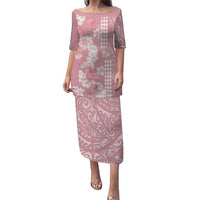 Soft Pink Hawaii Anthurium Plumeria Lei Family Matching Puletasi and Hawaiian Shirt LT9 Mom's Dress Pink - Polynesian Pride