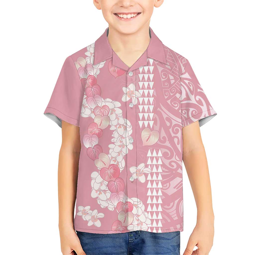 Soft Pink Hawaii Anthurium Plumeria Lei Family Matching Puletasi and Hawaiian Shirt LT9 Son's Shirt Pink - Polynesian Pride