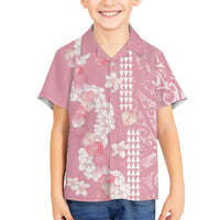 Soft Pink Hawaii Anthurium Plumeria Lei Family Matching Puletasi and Hawaiian Shirt LT9 Son's Shirt Pink - Polynesian Pride