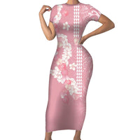 Soft Pink Hawaii Anthurium Plumeria Lei Family Matching Short Sleeve Bodycon Dress and Hawaiian Shirt