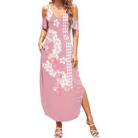 Soft Pink Hawaii Anthurium Plumeria Lei Family Matching Summer Maxi Dress and Hawaiian Shirt