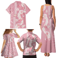 Soft Pink Hawaii Anthurium Plumeria Lei Family Matching Tank Maxi Dress and Hawaiian Shirt