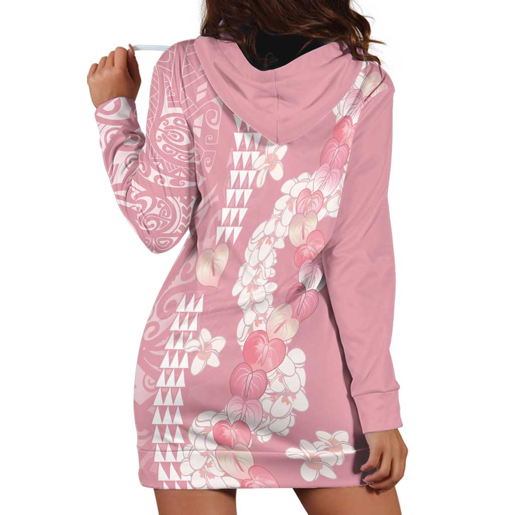 Soft Pink Hawaii Anthurium Plumeria Lei Hoodie Dress