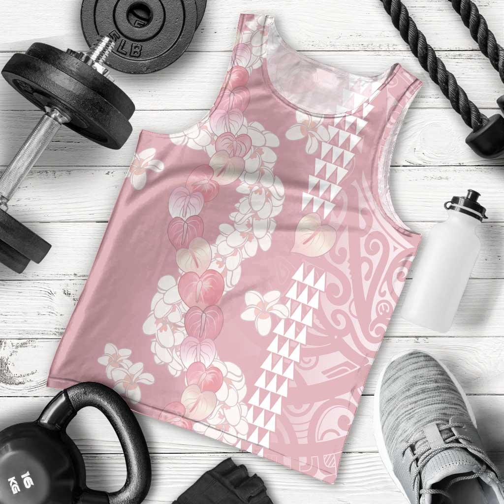 Soft Pink Hawaii Anthurium Plumeria Lei Men Tank Top
