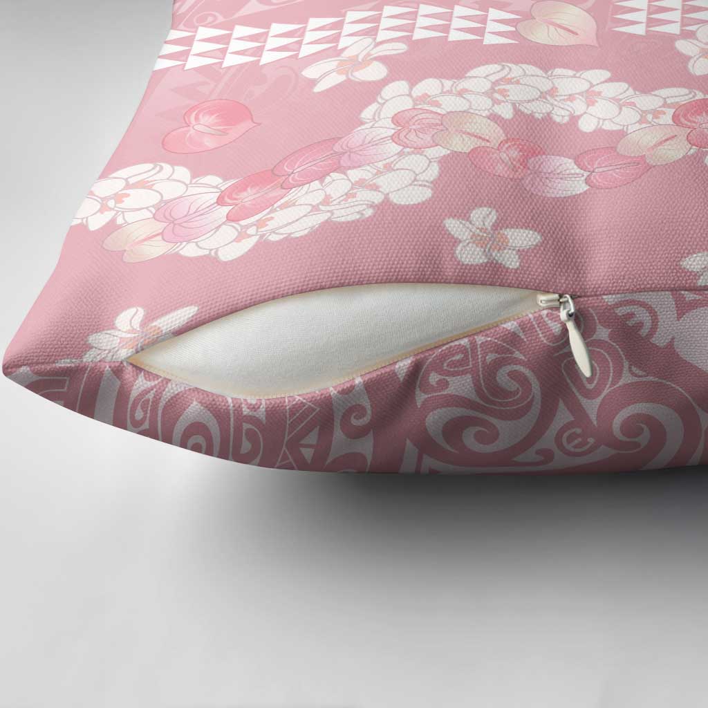 Soft Pink Hawaii Anthurium Plumeria Lei Pillow Cover