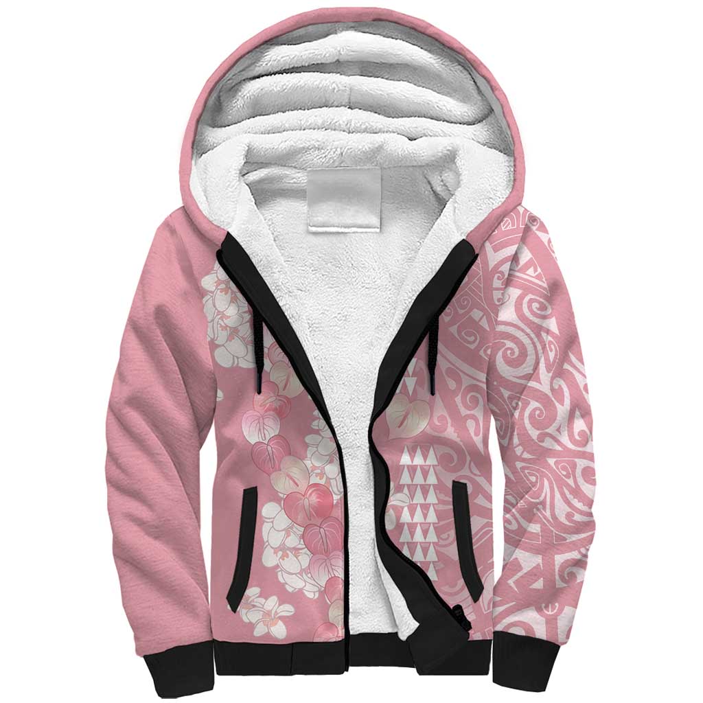 Soft Pink Hawaii Anthurium Plumeria Lei Sherpa Hoodie