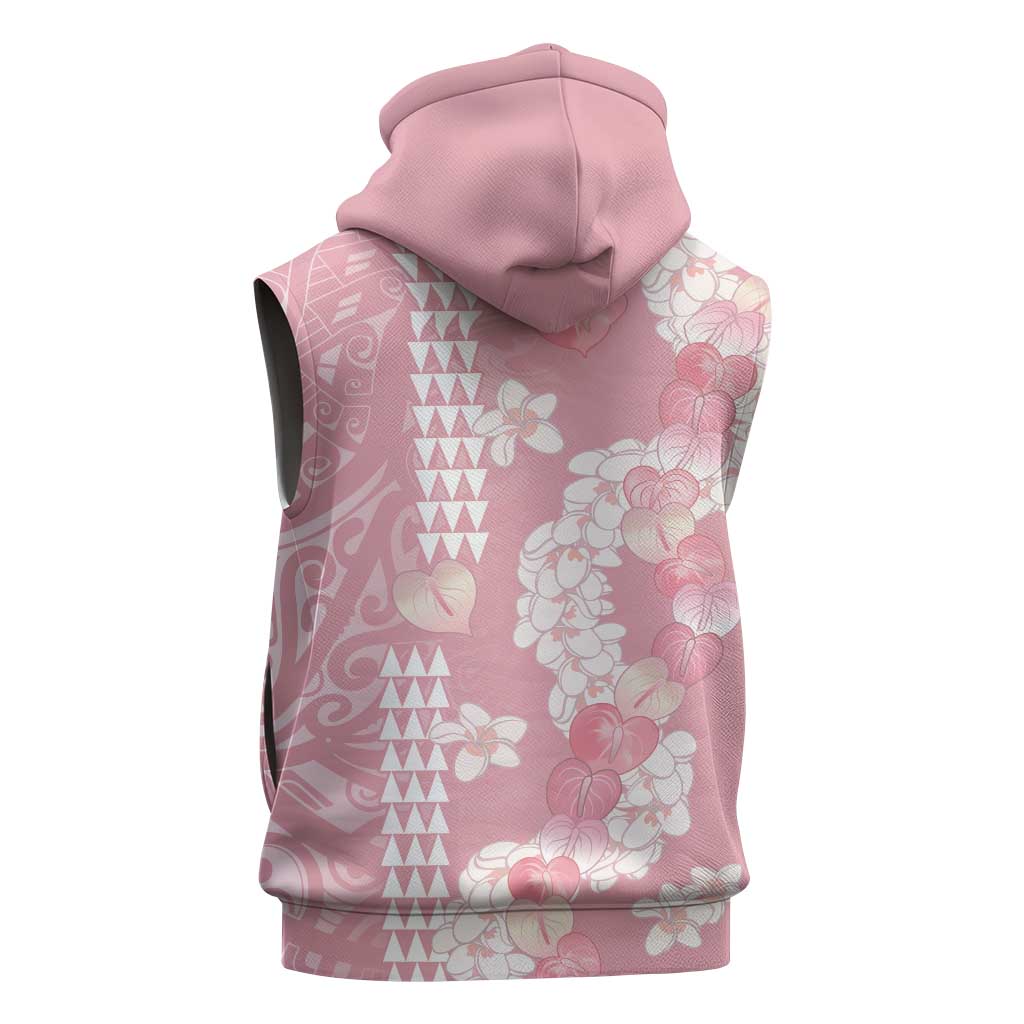 Soft Pink Hawaii Anthurium Plumeria Lei Sleeveless Hoodie LT9 - Polynesian Pride