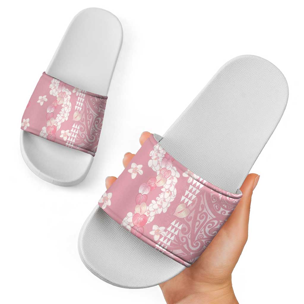 Soft Pink Hawaii Anthurium Plumeria Lei Slide Sandals