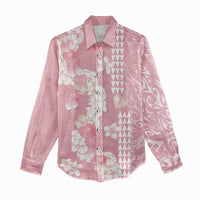 Soft Pink Hawaii Anthurium Plumeria Lei Women Casual Shirt LT9 - Polynesian Pride
