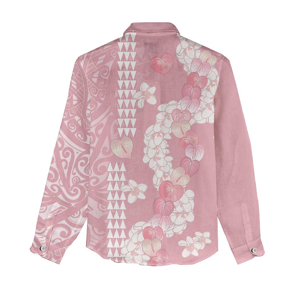Soft Pink Hawaii Anthurium Plumeria Lei Women Casual Shirt LT9 - Polynesian Pride