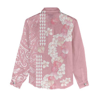Soft Pink Hawaii Anthurium Plumeria Lei Women Casual Shirt LT9 - Polynesian Pride