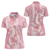 Soft Pink Hawaii Anthurium Plumeria Lei Women Polo Shirt