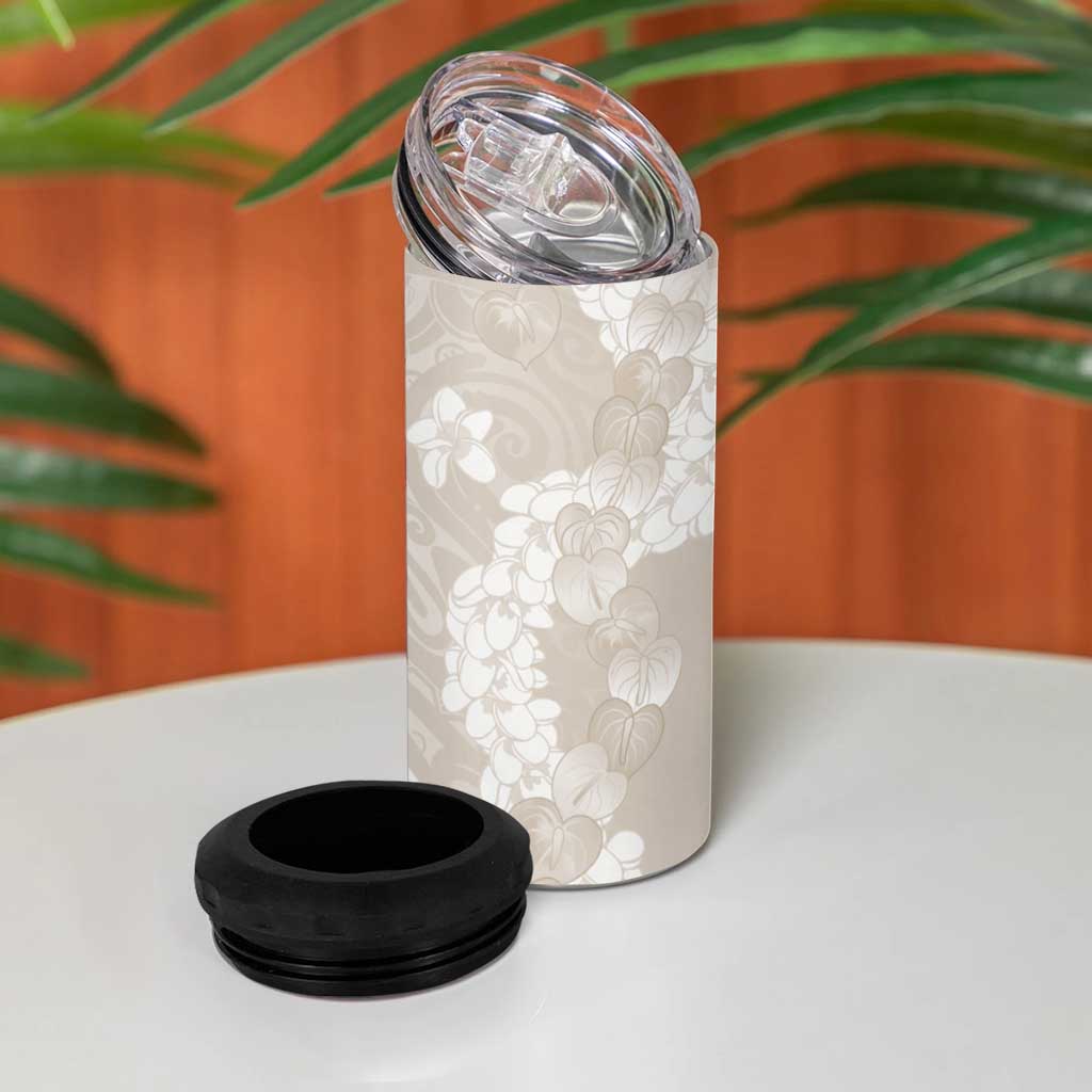 Suede Beige Hawaii Anthurium Plumeria Lei 4 in 1 Can Cooler Tumbler LT9 - Polynesian Pride