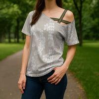 Suede Beige Hawaii Anthurium Plumeria Lei Cross Shoulder Shirt