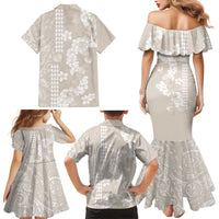 Suede Beige Hawaii Anthurium Plumeria Lei Family Matching Mermaid Dress and Hawaiian Shirt LT9 - Polynesian Pride