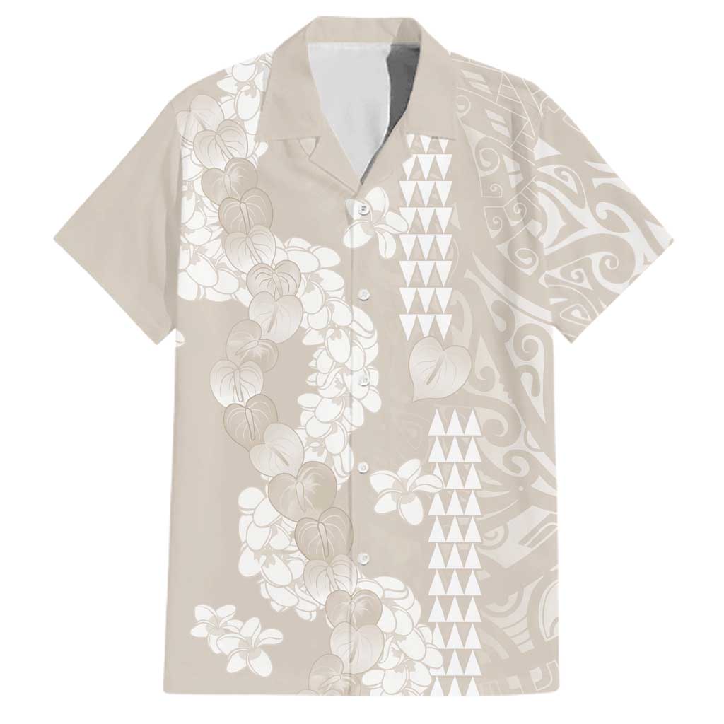 Suede Beige Hawaii Anthurium Plumeria Lei Family Matching Mermaid Dress and Hawaiian Shirt LT9 Dad's Shirt - Short Sleeve Beige - Polynesian Pride