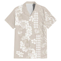 Suede Beige Hawaii Anthurium Plumeria Lei Family Matching Mermaid Dress and Hawaiian Shirt LT9 Dad's Shirt - Short Sleeve Beige - Polynesian Pride