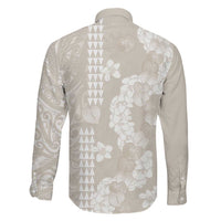 Suede Beige Hawaii Anthurium Plumeria Lei Family Matching Off Shoulder Short Dress and Hawaiian Shirt