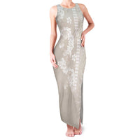 Suede Beige Hawaii Anthurium Plumeria Lei Family Matching Tank Maxi Dress and Hawaiian Shirt
