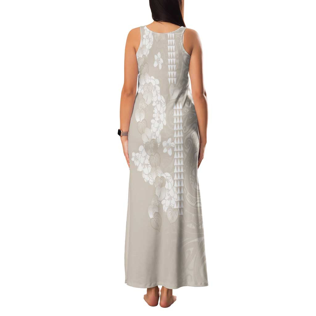 Suede Beige Hawaii Anthurium Plumeria Lei Family Matching Tank Maxi Dress and Hawaiian Shirt