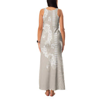 Suede Beige Hawaii Anthurium Plumeria Lei Family Matching Tank Maxi Dress and Hawaiian Shirt