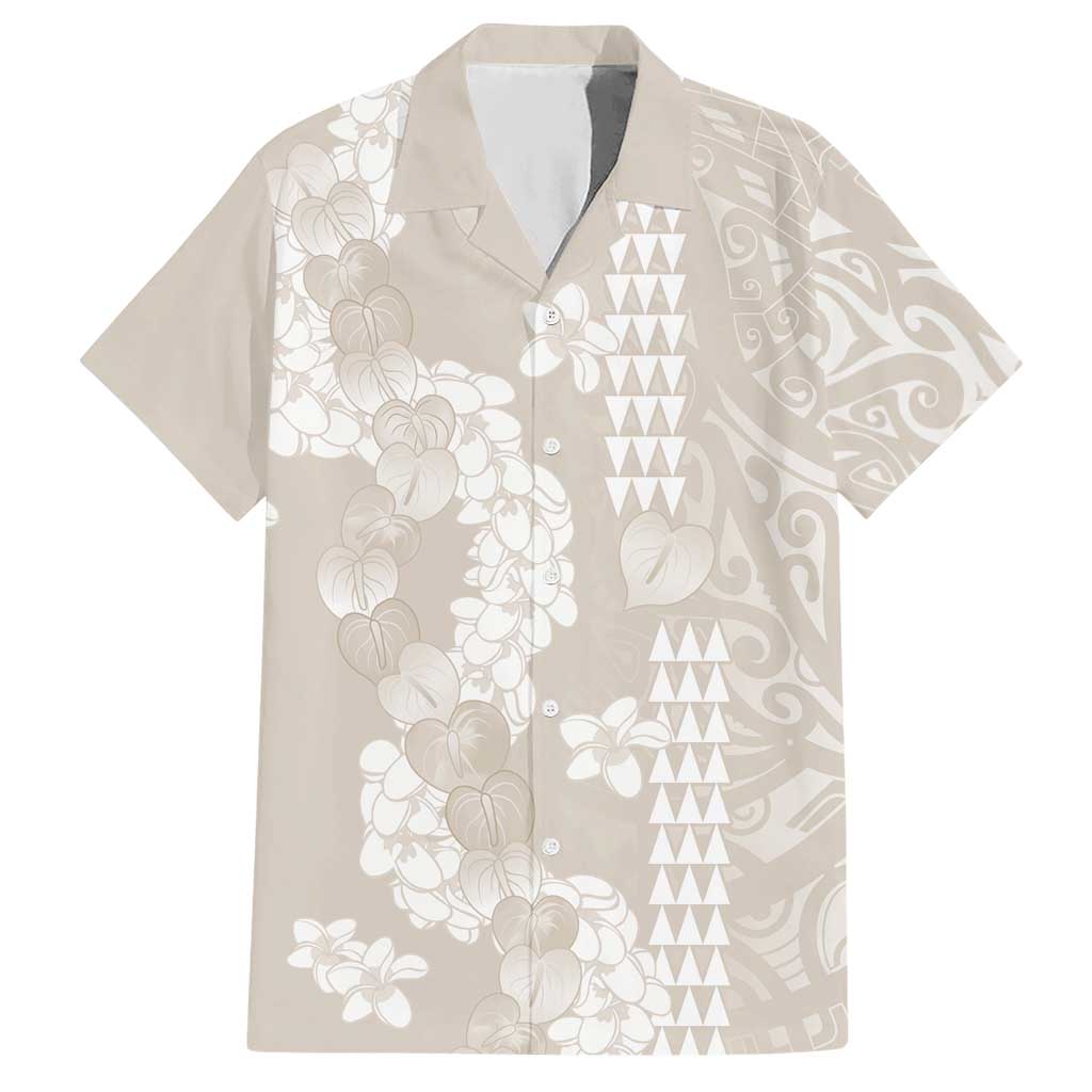 Suede Beige Hawaii Anthurium Plumeria Lei Hawaiian Shirt LT9 Beige - Polynesian Pride