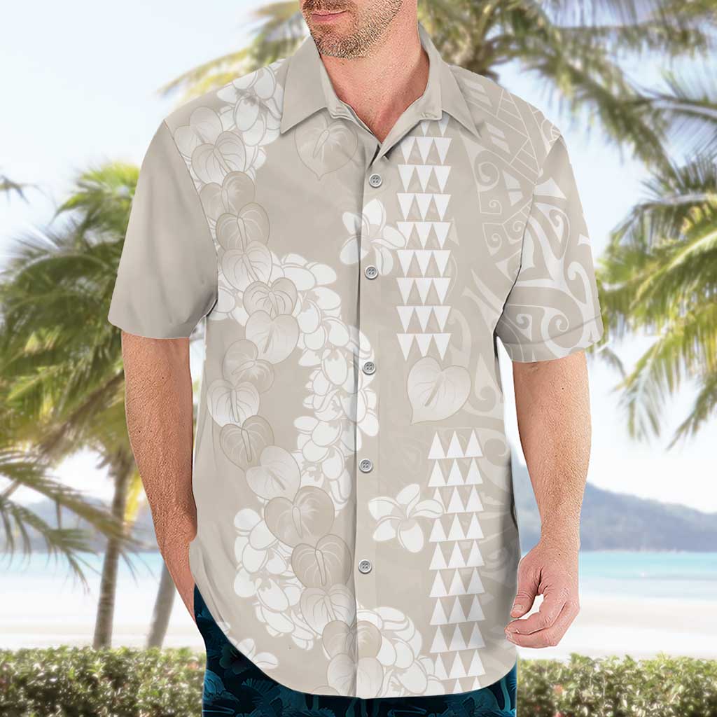 Suede Beige Hawaii Anthurium Plumeria Lei Hawaiian Shirt LT9 - Polynesian Pride