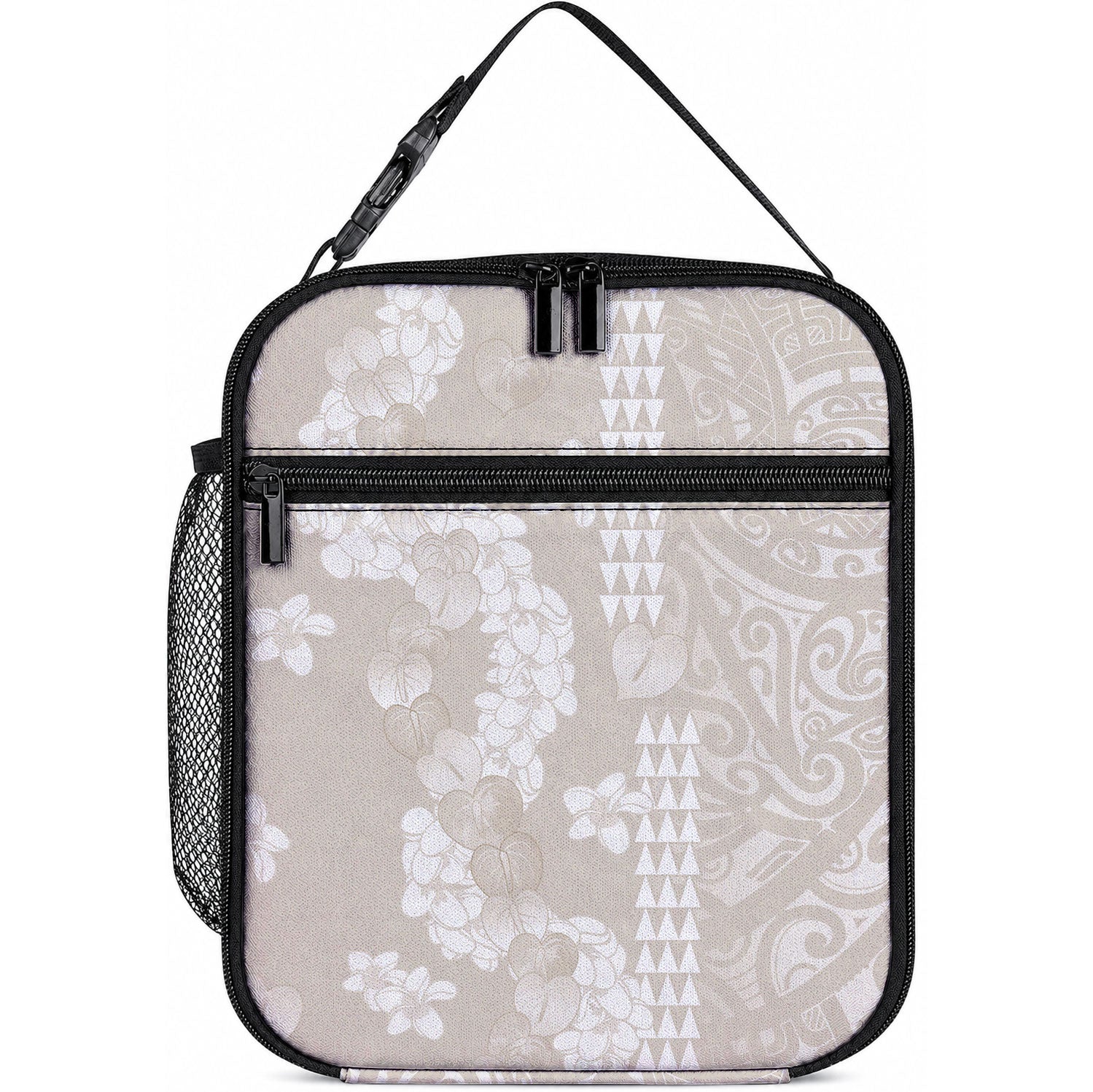 Suede Beige Hawaii Anthurium Plumeria Lei Lunch Bag LT9 10.2 × 8.3 × 4.3 inch Blue - Polynesian Pride